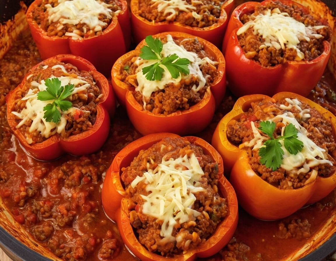 Mit Tomatensauce übergießen - Gefüllte Paprika mit Hack: Ein einfaches Rezept für ein herzhaftes Familienessen