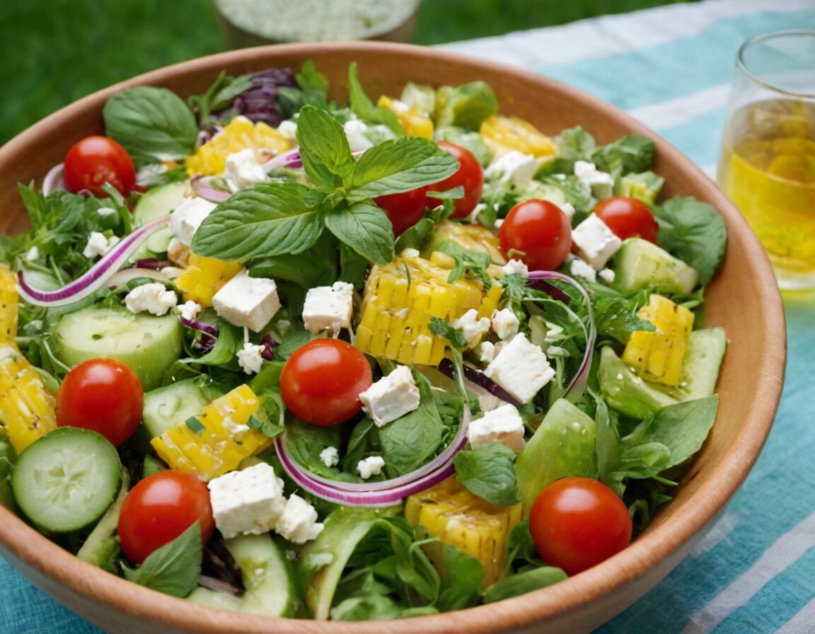 Salate mit Feta, Glasnudeln und Minze - Sommerliche Salate zum Grillen: Frische Rezepte für die perfekte Grillparty