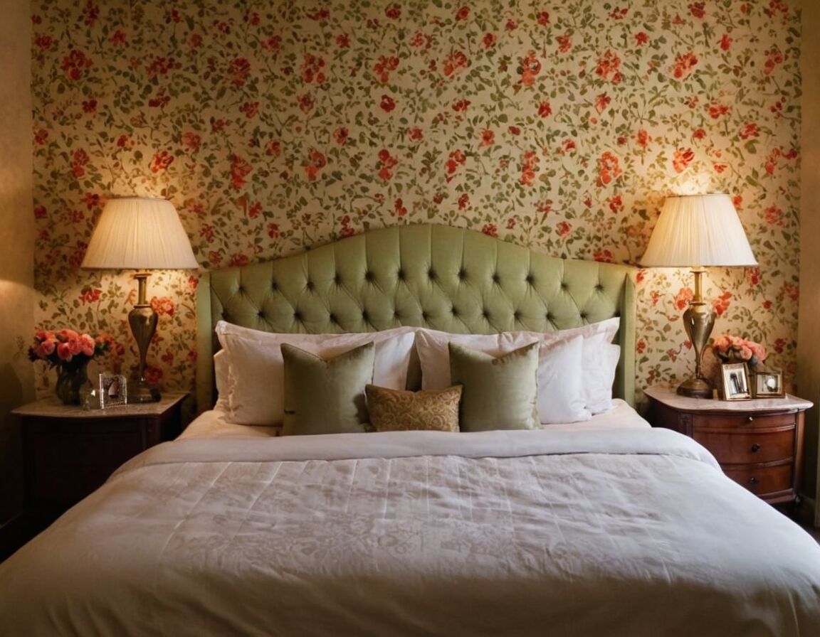 Ranken- oder Blumenmuster für Romantik kombinieren - Schlafzimmer Tapete hinterm Bett: Kreative Ideen für einen stilvollen Rückzugsort
