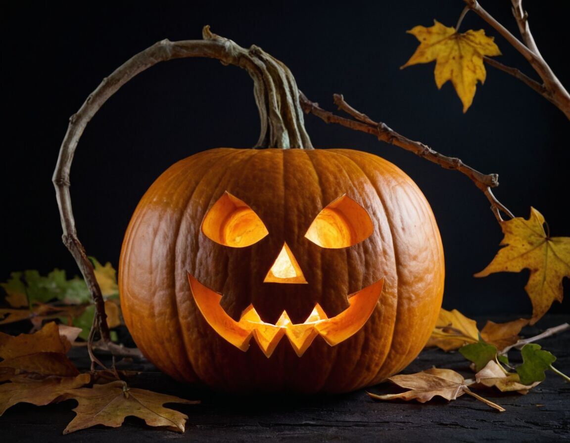 Natürliche Dekorelemente wie Zweige und Blätter integrieren - Gruselige Kürbis schnitzen Ideen für ein unvergessliches Halloween