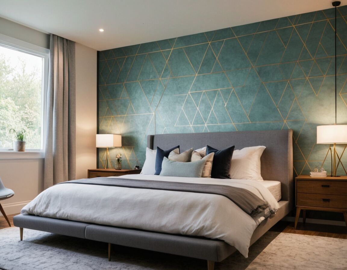 Geometrische Designs für einen cleanen Look nutzen - Schlafzimmer Tapete hinterm Bett: Kreative Ideen für einen stilvollen Rückzugsort
